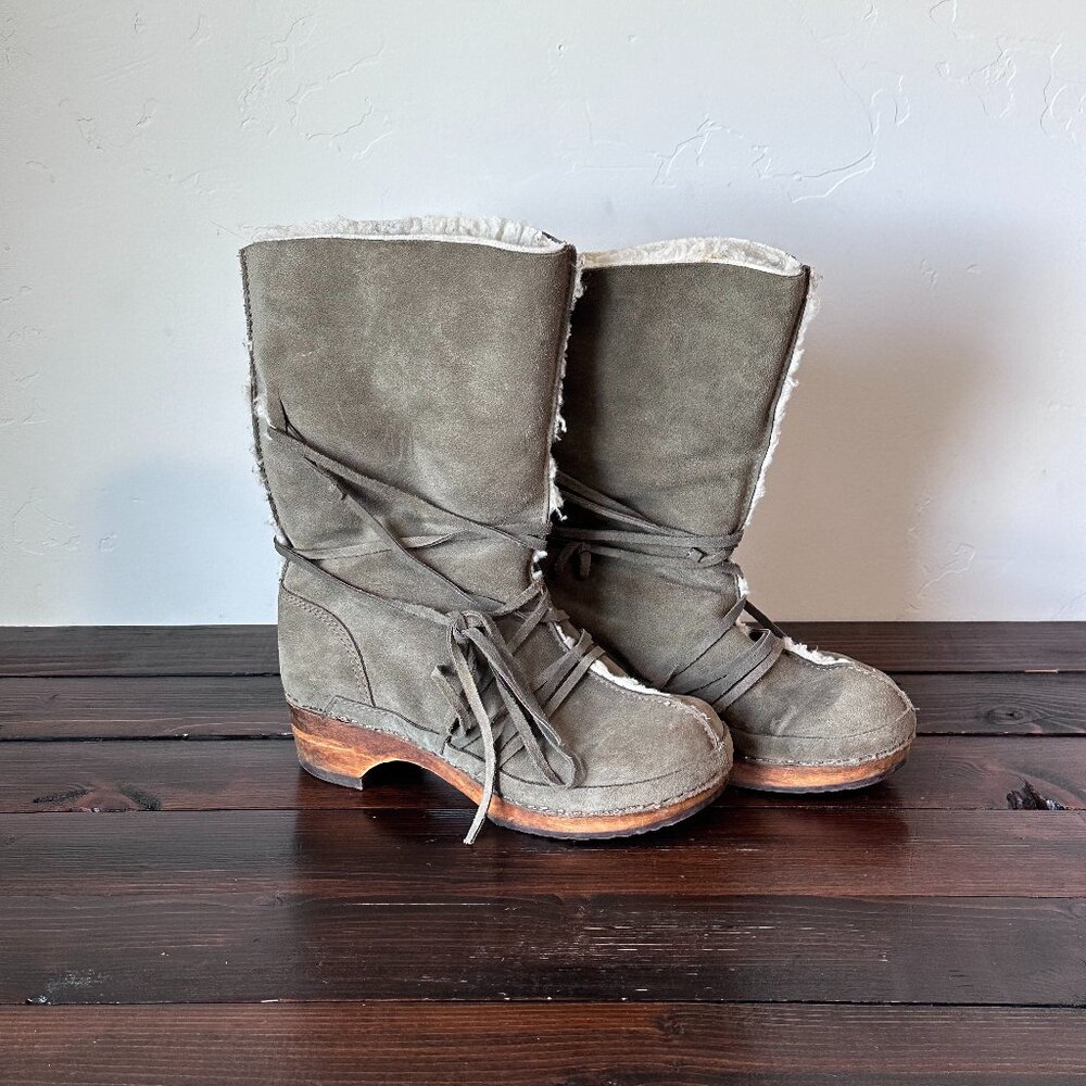 Leather Suede Sherpa Lined Clog Boots Made in Poland